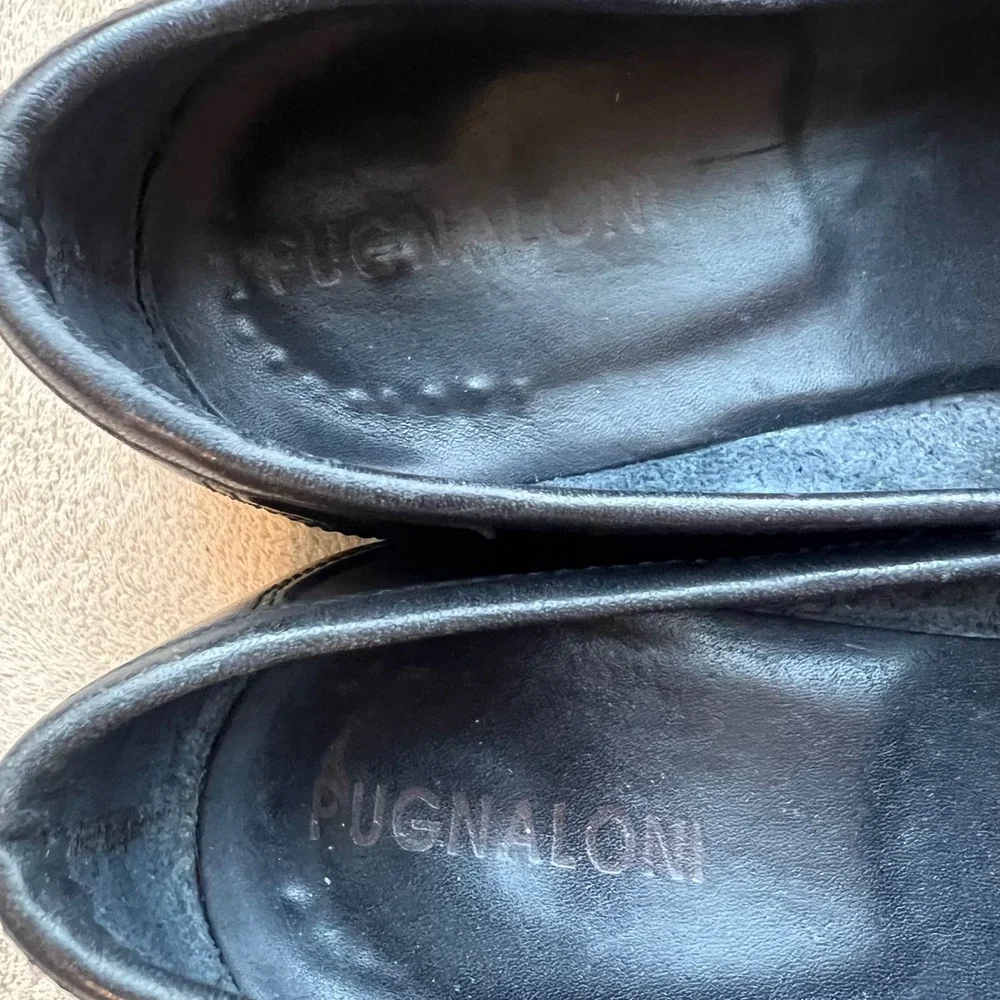 Pugnaloni Men 9-9.5‎ EU 42 Black Leather Loafers Classic Slip On Shoes Italy